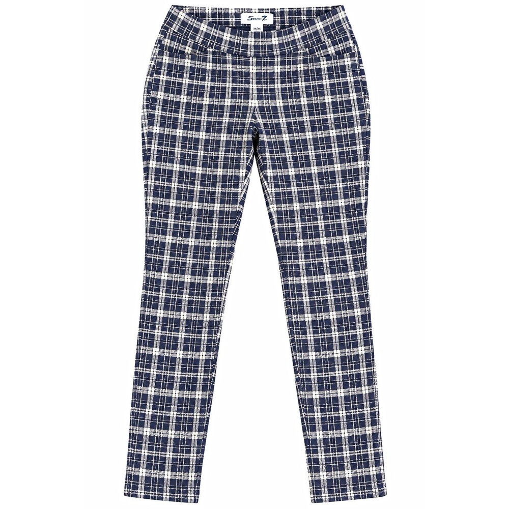 Seven7 Women’s Plaid Pull On Jeggings Size M Navy White Stretch Skinny Pants